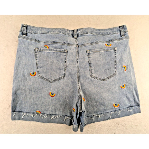Lane Bryant sz 20 Mid Rise Boyfriend Midi Short cuffs denim rainbows 1141 - Picture 3 of 4
